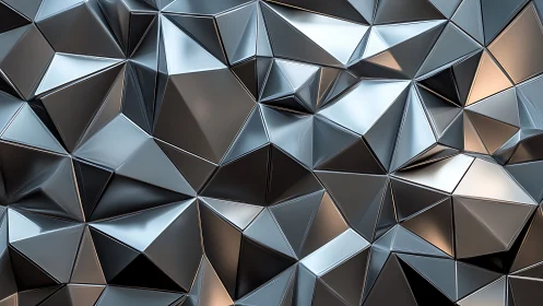 Metallic low poly surface with sharp faceted geometry.