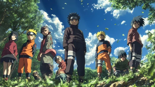 Leaf village dreamers under skywide chakra clouds.