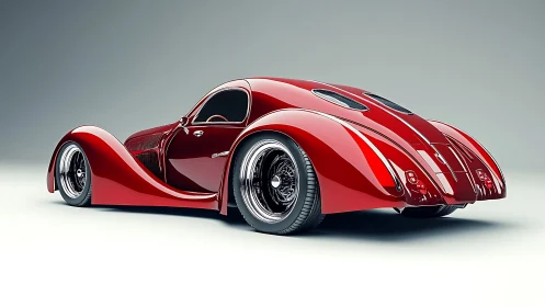 Streamlined red concept coupe blends retro curves and modern gloss.