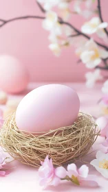 Pastel egg daydreams quietly blossom in a cherry nest