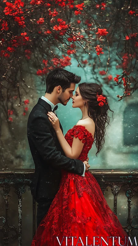 Two Hearts Beneath Crimson Blossoms.