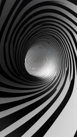 Monochrome spiral tunnel with curved striped rings.