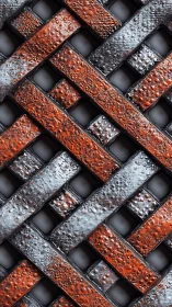 Rusty and silver textured metal lattice close-up pattern.