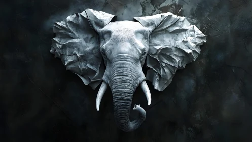 Majestic Elephant Head Sculpture in Abstract Monochrome Style.