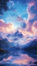 Luminescent alpine peaks rise above mirrored twilight lake