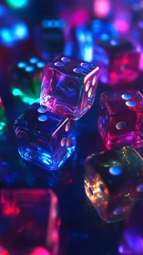 Neon dice drift through liquid light in a midnight casino dream.