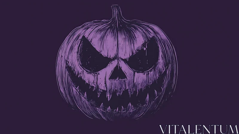 Sinister purple jack o’ lantern with carved sharp grin.
