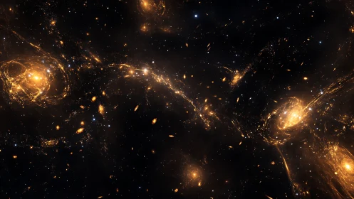 Golden nebula structures swirl across dense starfield