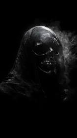 Midnight reaper shrouded in smoke and shadowed silence.
