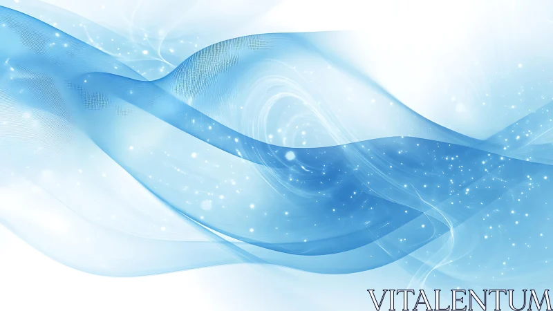 Flowing Blue Abstract Waves with Sparkling Light Effects.