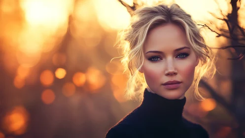 Sunset embers crown a serene portrait in soft-focus glow