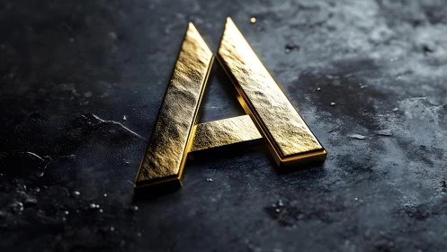 Golden Metallic Letter A with Textured Finish on Dark Surface.