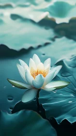 Gentle teal water cradling a softly glowing lotus bloom.