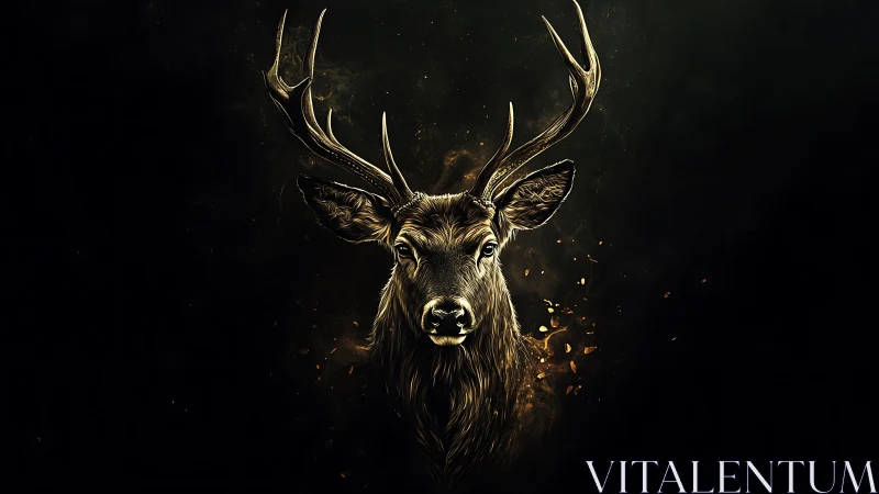 Stag head rendered in glowing golden tones on dark background