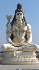Serene white Shiva statue rests in peaceful open-air meditation