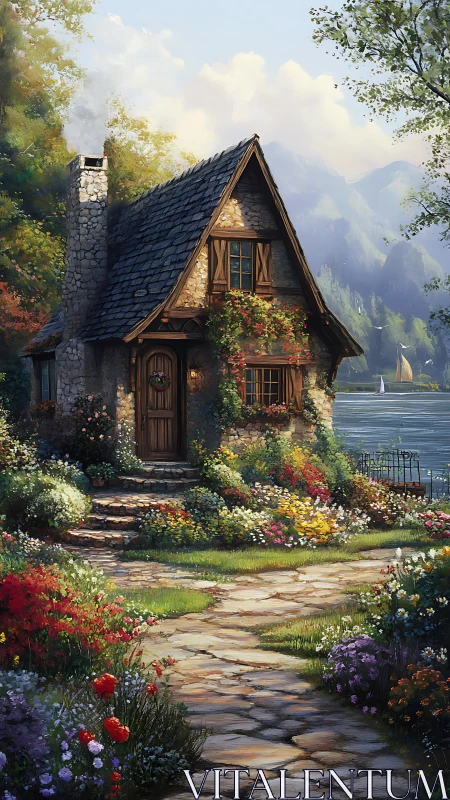 Lakeside storybook cottage wrapped in wildflower whispers.