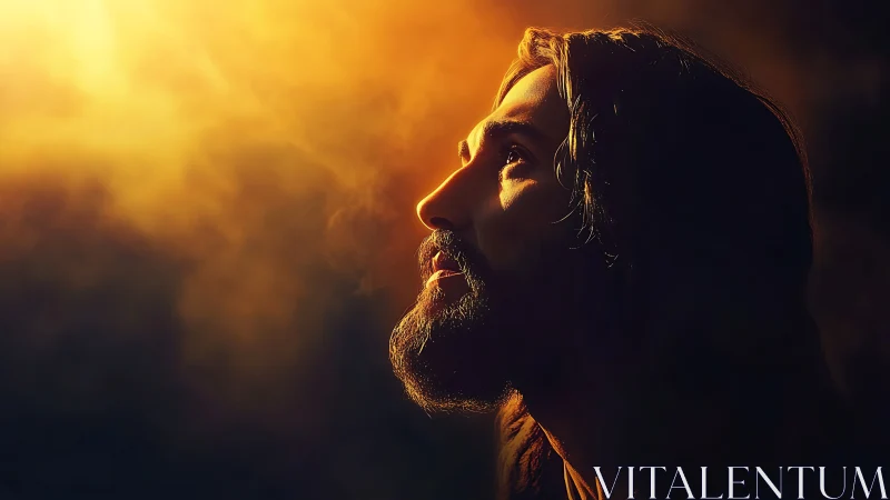 Cinematic side-profile portrait with dramatic halo lighting.