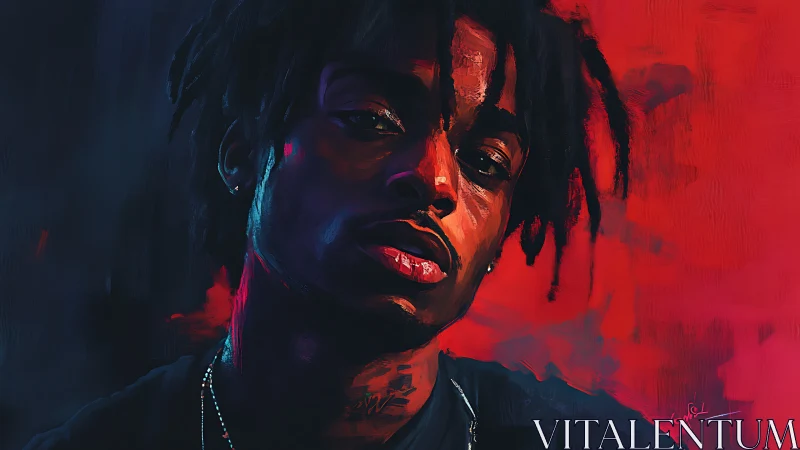 Crimson shadows cradle a moody portrait in electric light