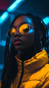 Neon reflections crown a cool-gazed night wanderer