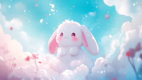 Cloud-formed rabbit figure in pastel sky environment.