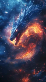 Cosmic fire dragon coiled in glowing nebulae spiral.