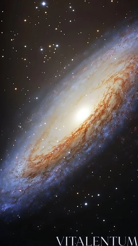 Spiral galaxy core glowing through dust lanes and starfields.