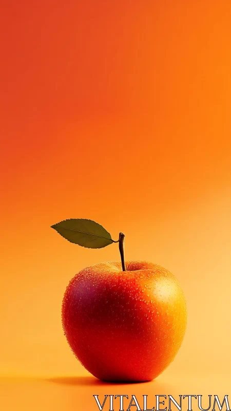 Single red apple on orange gradient background.