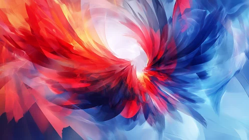 Abstract phoenix wings in red and blue digital motion.