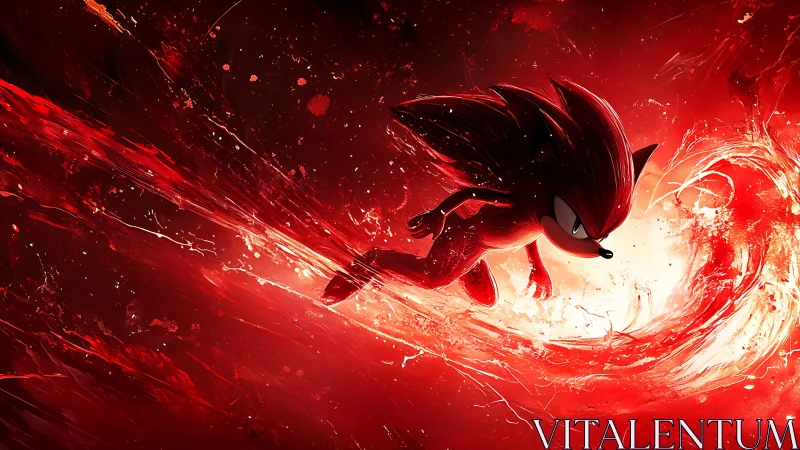 Red anthropomorphic hedgehog figure in dynamic motion field.