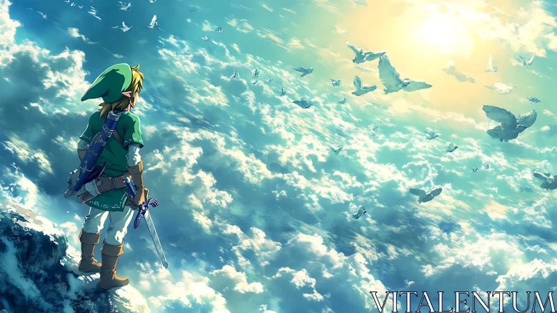 Skyward wanderer gazes across sunlit oceans of cloud.