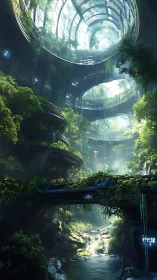 Ringed rainforest atrium cradling a hidden river sanctuary.