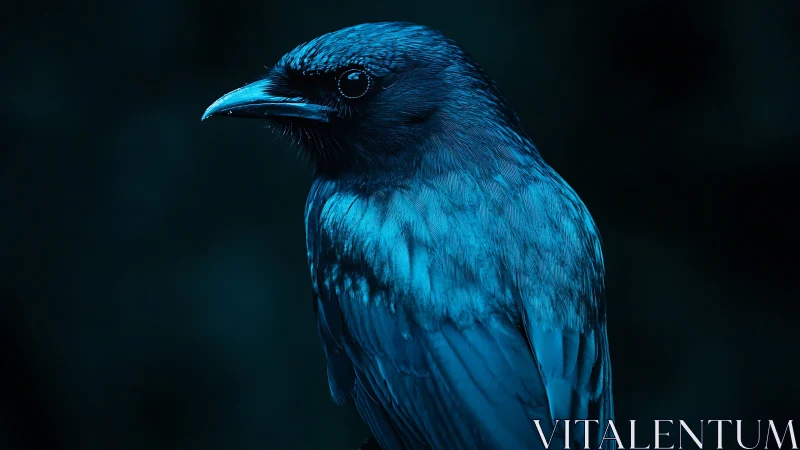 Striking blue-lit portrait of a bird in dramatic low-key style.