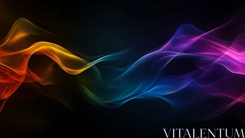 Vibrant neon light waves flow across a deep cosmic void