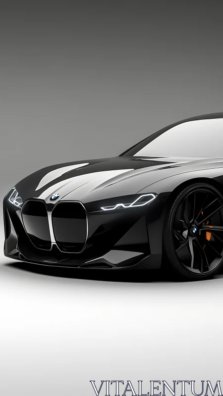 Black coupe concept render shows front three-quarter view