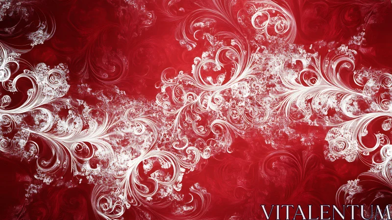 Red background with swirling white abstract flourishes.