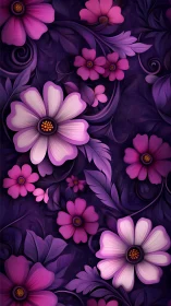 Layered Baroque Floral Composition with Neon Pink Cosmos Against Deep Purple