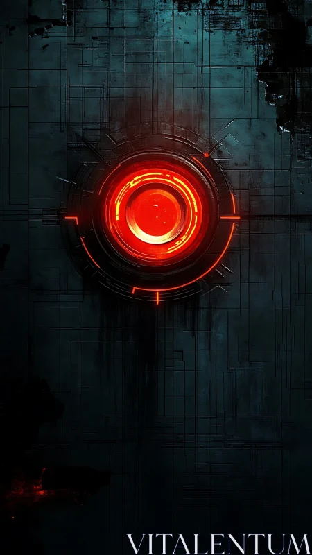 Red cybernetic core glows within fractured dark grid