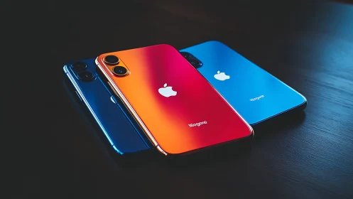 Multi-Color iPhone Display Array: Chromatic Gradient Technology Showcase.