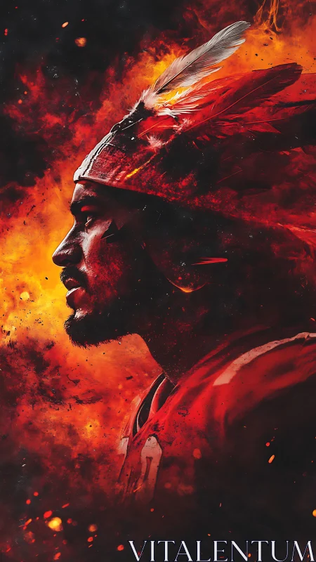 Warrior profile burns through inferno of scarlet flame.