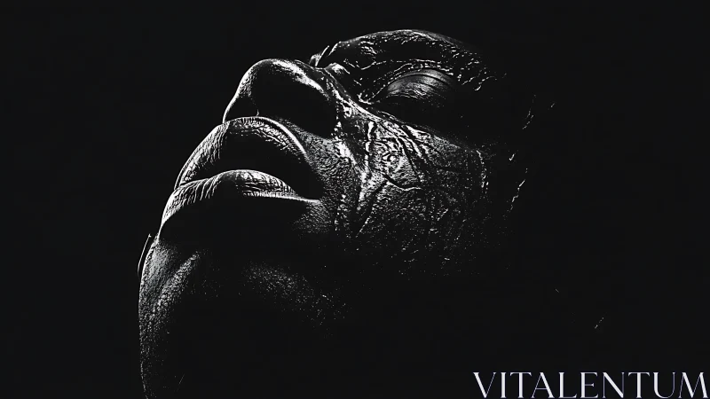 High-contrast low-key portrait isolates sculptural facial planes