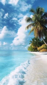 Tropical Beach with Palm Trees and Turquoise Water.