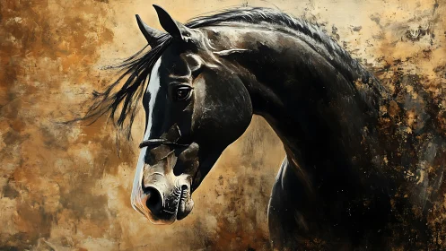 Midnight stallion dissolves into swirling embers of paint