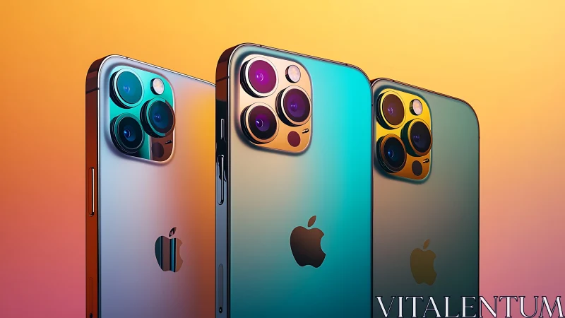 Colorful smartphone trio with reflective metal finishes.