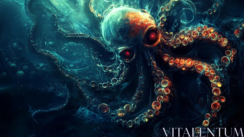 Bioluminescent octopus rendered in high-contrast digital abstraction