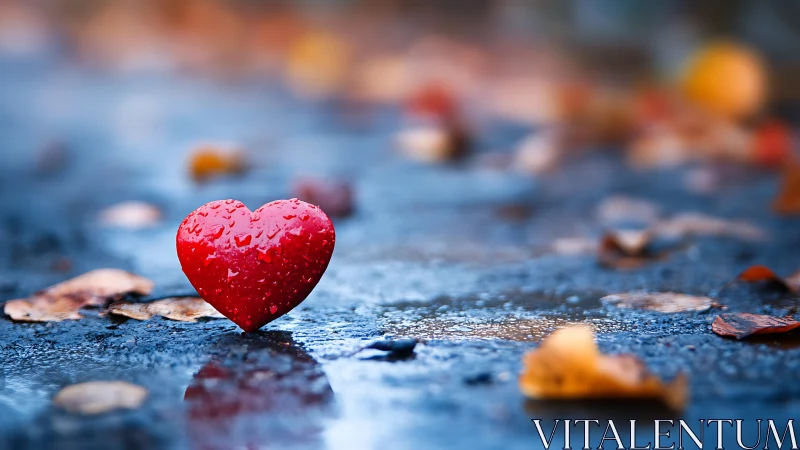 Red Heart in Rain: A Moment of Love and Hope.