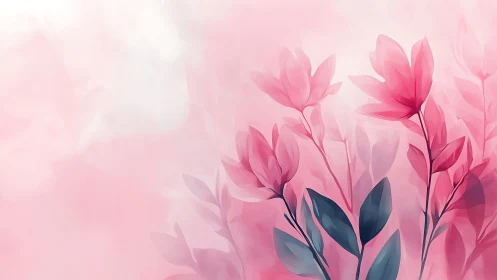 Pink floral illustration with soft abstract background.