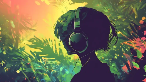 Dreamy headphone escape wraps a listener in lush jungle color