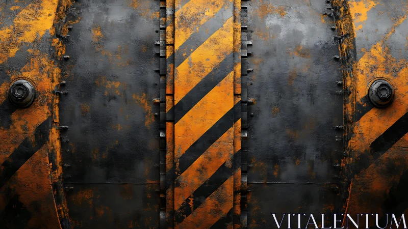 Industrial metal surface with yellow hazard stripes, grunge style.