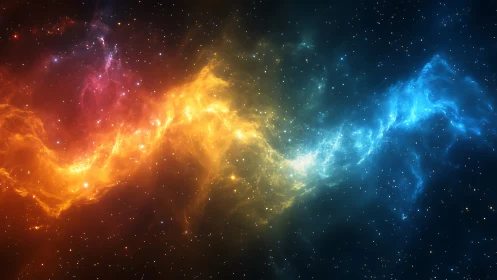 Stellar nebula ribbon with fiery orange and cool blue glow.