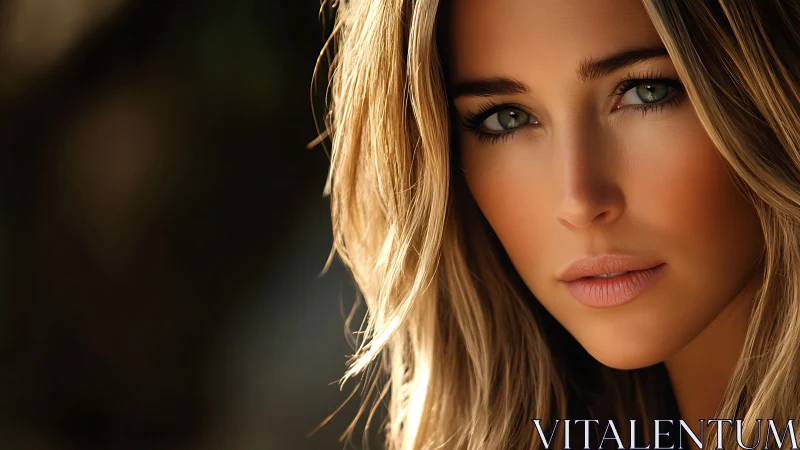 Close-up portrait shows woman’s face in soft warm light
